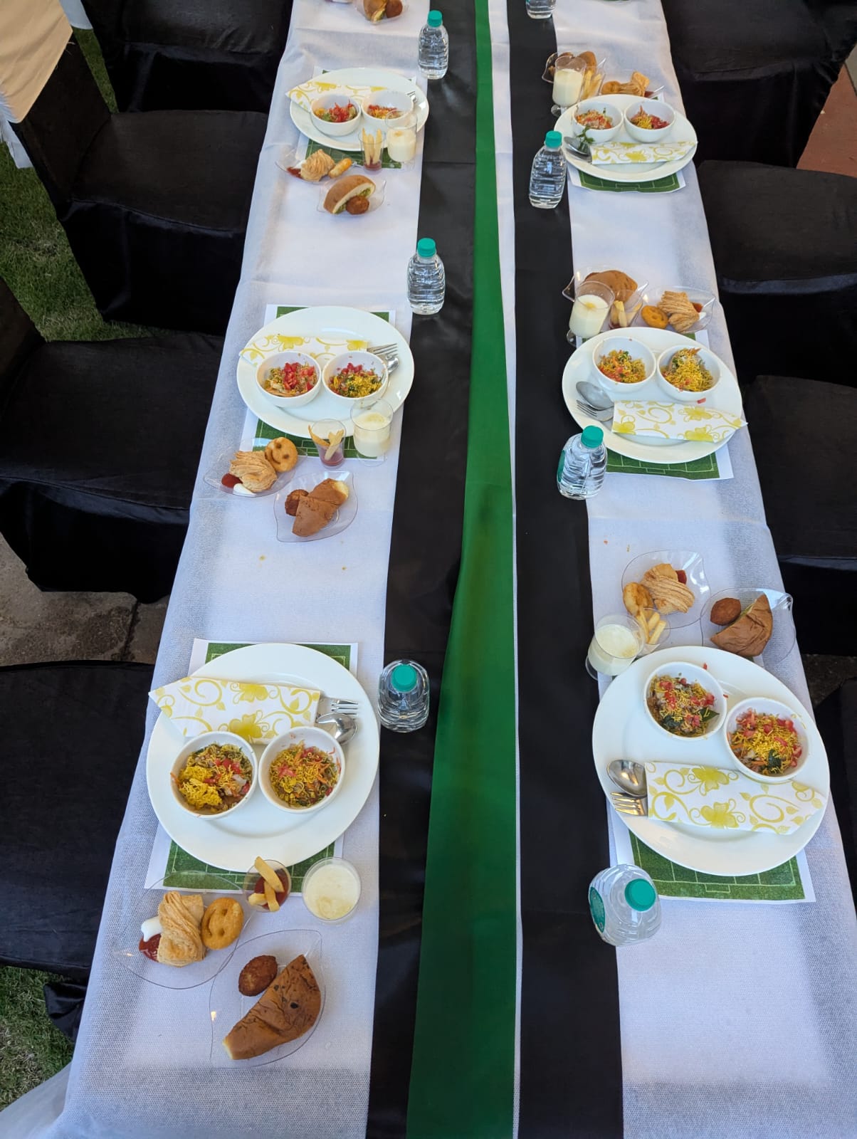 A catered table set with a selection of savoury dishes